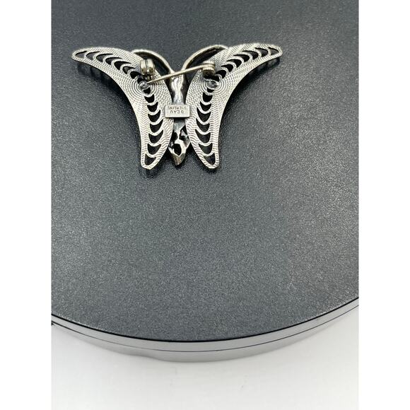 Beau Sterling Silver Signed Vintage Designer Filigree Ornate Butterfly Brooch - Picture 7 of 8